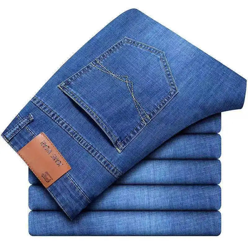 Men's Jeans, Casual Straight Leg Work Jeans, Elastic, Fashionable, Classic, Blue and Black, Men's Branded Clothing
