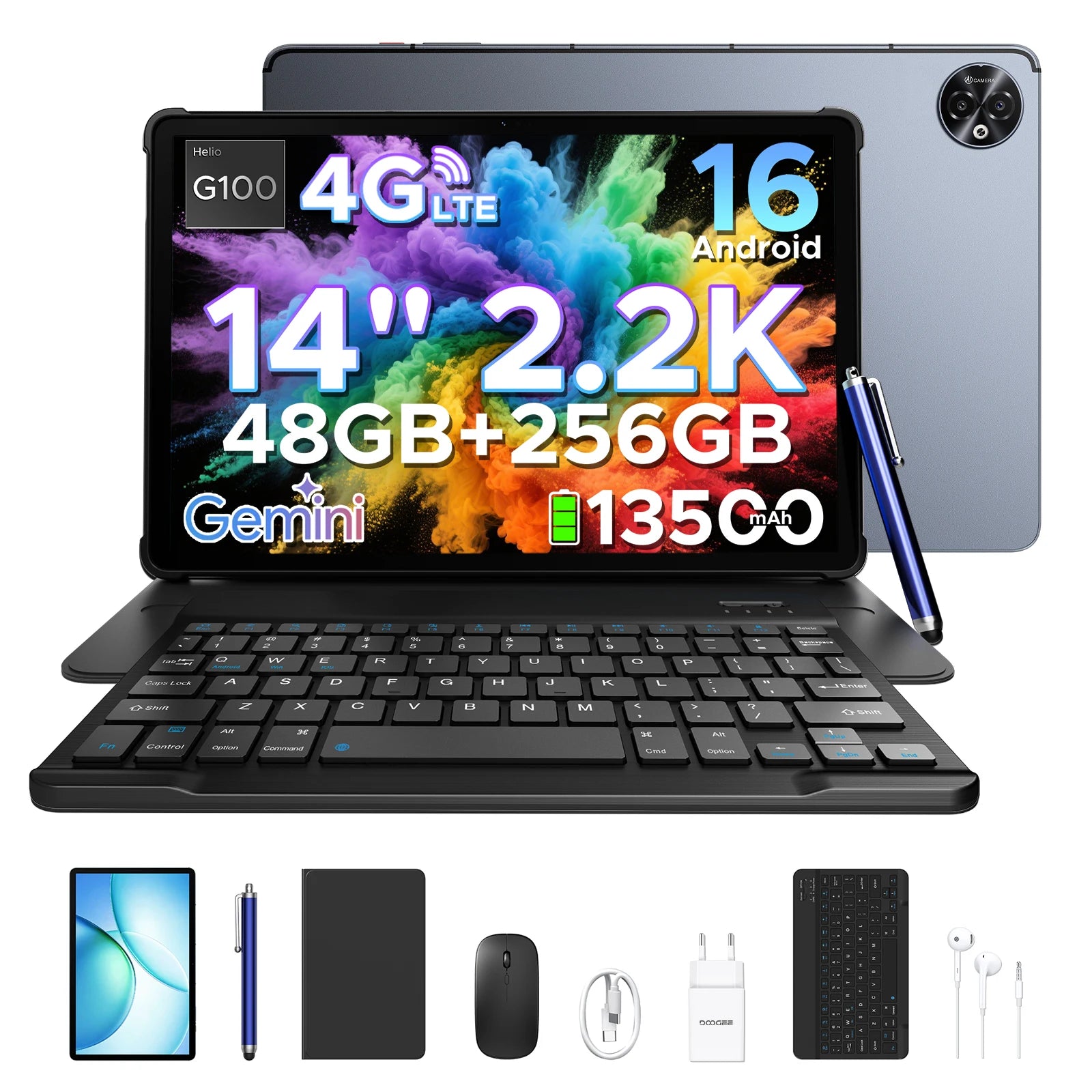 DOOGEE Tablet-PC 2-in-1 Tab E3 Max Gmini AI 14-Zoll-Bildschirm 2.2K Akku mAh Android 16 48GB (8 + 40) 256 GB Helio G100 AI Tablet