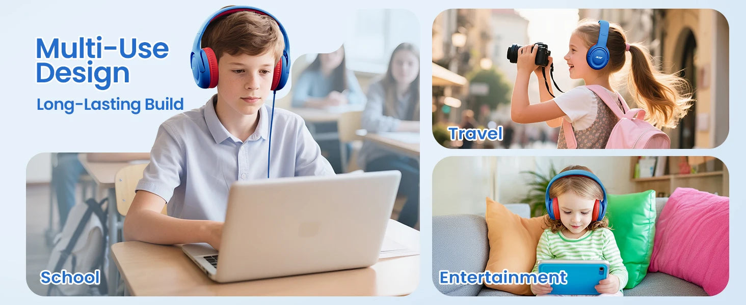 Acer Kinder-Kopfhörer, kabelgebunden, für die Schule, 85/94 dB Lautstärkeregler, faltbares Stereo-Sound-Headset für Kinder, Lerntablett, IPad, PC
