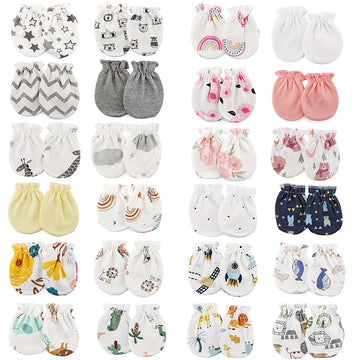 6 Paare/los Neugeborenen Handschuhe Cartoon Drucke Baby Jungen Mädchen Fäustlinge Neue Geboren Gesichtsschutz Fäustling Babys Dusche Geschenk 100 % Baumwolle