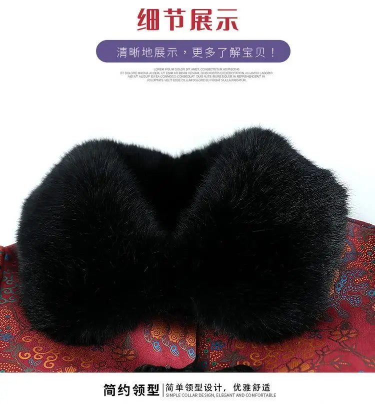 Chinesischer Stil, floraler, mit Fleece gefütterter Mantel für ältere Frauen, Kunstpelzkragen, Tang-Anzug, warme Winter-Oma-Oberbekleidung