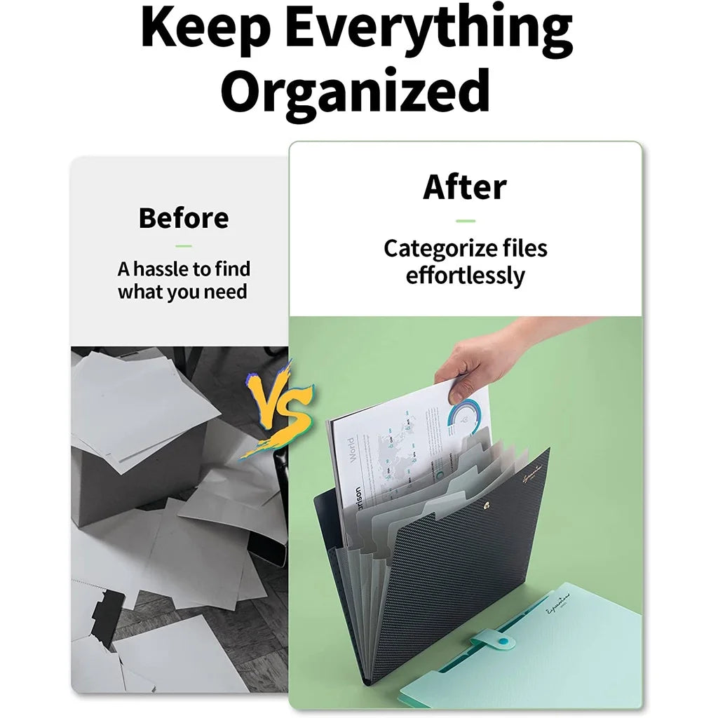 Fächermappe, 5 Taschenordner für Dokumente, tragbarer Papier-Organizer für Schulbürobedarf, A4-Format
