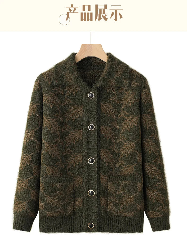 Mode Oma Gestrickte Oberbekleidung Mantel Herbst Winter Verdicken Pullover Jacke Mittleren Alters Mutter Tops Frauen Strickjacke Mujer 4XL