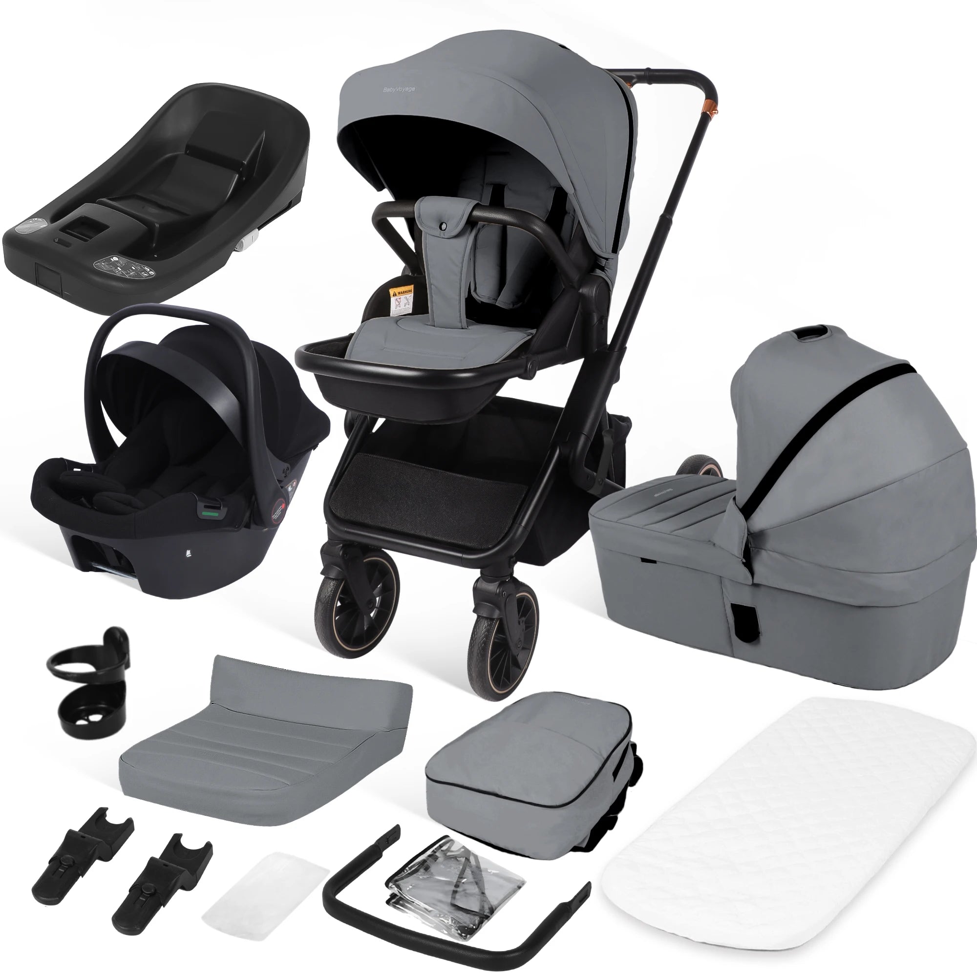 4-in-1-Kinderwagen mit Babyschale und ISOFIX-Basis, multifunktionaler, umkehrbarer Kinderwagen für Neugeborene, Hochsitz-Reisesystem