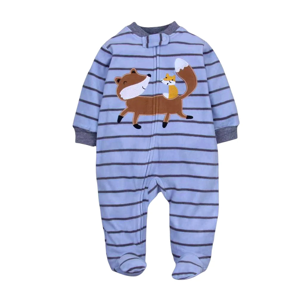 Neugeborenen-Strampler Frühling Herbst Fleece Reißverschluss Jungen Mädchen Pyjama Outfit Tier-Jumpsuit Säuglingskleidung 0-12 Monate