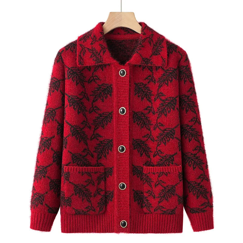 Mode Oma Gestrickte Oberbekleidung Mantel Herbst Winter Verdicken Pullover Jacke Mittleren Alters Mutter Tops Frauen Strickjacke Mujer 4XL