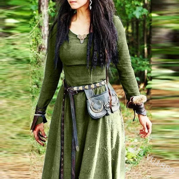 LisdinoMedieval Kleid Frauen Langarm Maxi Robe Vintage Fee Elfen Kleid Renaissance Keltische Viking Gothic Cosplay Kostüme