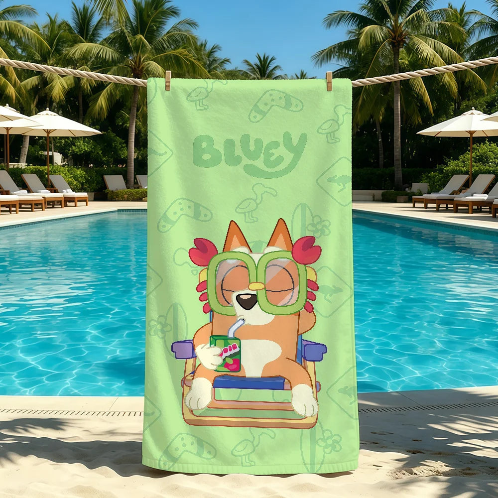 Cartoon Cute B-Bluey-ES Handtuch für Outdoor-Camping, Strandtuch, super saugfähiges, schnell trocknendes Sommerhandtuch