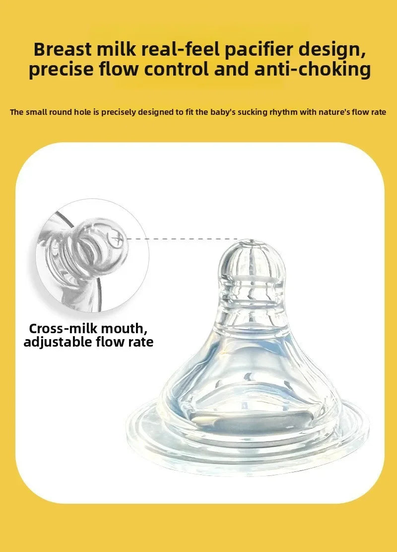 3-in-1 Freihändige Babyflasche 300ML mit Weitem Hals, Anti-Tropf-Schwerkraftstrohhalm und Milchaufbewahrungsflasche mit Sauger