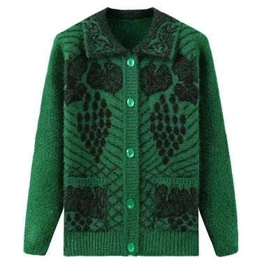 Lässiger Stil Dicker Jacquard-Strick-Cardigan für Ältere Frauen Warmer Mantel für Mütter und Großmütter