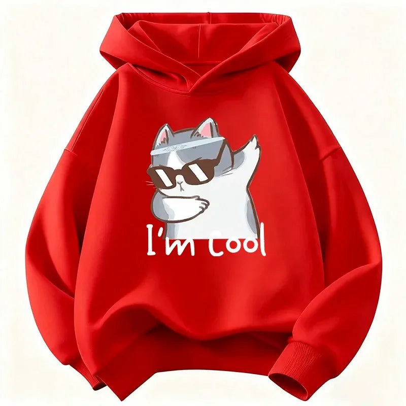 Cooler Katzen-Print Hoodie Unisex Herbst Winter Baumwoll-Sweatshirt Streetwear Mode-Oberteil 2026 Neuer Trendiger Grafik-Pullover für Jugendliche