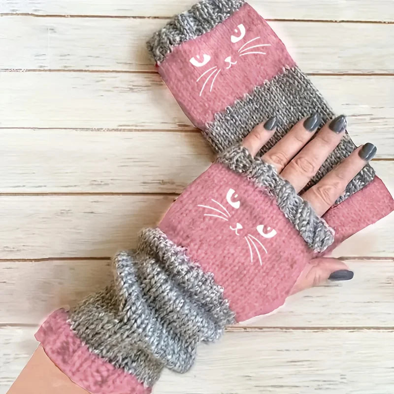 Thermo-Winterhandschuhe, warme süße Katze, fingerlose Handschuhe, Halloween, Weihnachten, Unisex, Anti-Kälte, verdickte Touchscreen-Fäustlinge