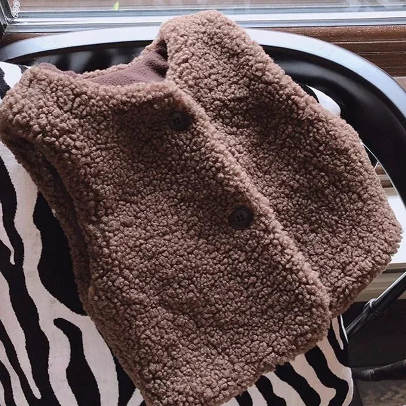 Neue Baby Lamm Wolle Plus Samt Weste Herbst Winter Mädchen Jungen Plüsch Weste Einreiher V-ausschnitt Kind Warme Mode Warme Mantel