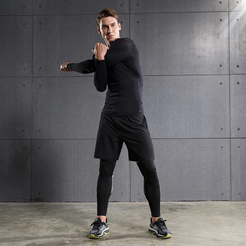 Kompressions-Laufshirt für Herren, schnell trocknend, langärmelig, Sportbekleidung für Herren, Fitness-T-Shirt, Training, Workout, Muskel-Top
