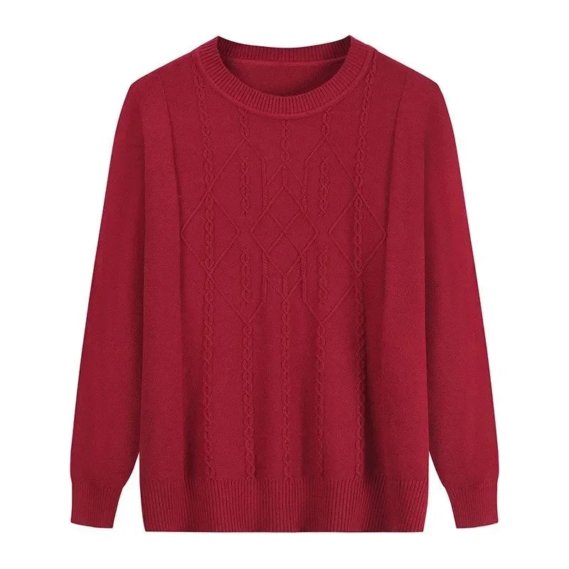 Rundhalspullover mit Zopfmuster für Frauen mittleren Alters und Senioren, für Mutter und Großmutter, Frühling, Herbst, Winter, Lässiger Basis-Pullover