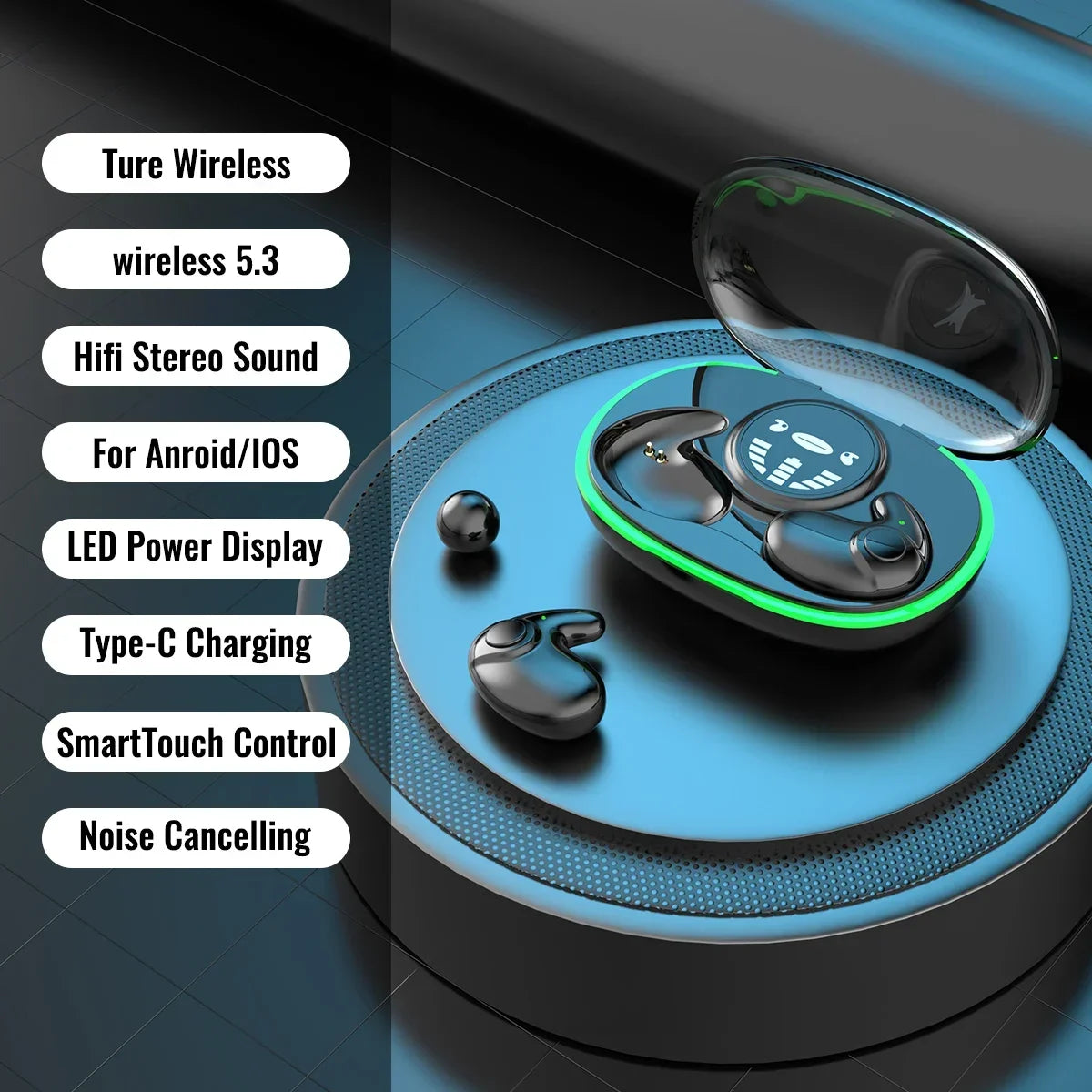 TWS Bluetooth 5.3 Kabellose Kopfhörer Unsichtbare Schlaf-Kopfhörer Versteckte Ohrhörer IPX5 Wasserdicht Geräuschunterdrückung Sport-Headset