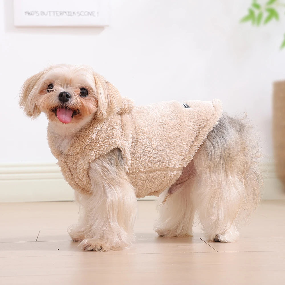 Weiche Fleece-Haustier-Hundekleidung, süßer Kapuzenmantel für kleine und mittelgroße Hunde, Katzen, Herbst-Winter-Welpen-Kapuzenjacke, Pullover, Mops-Bekleidung