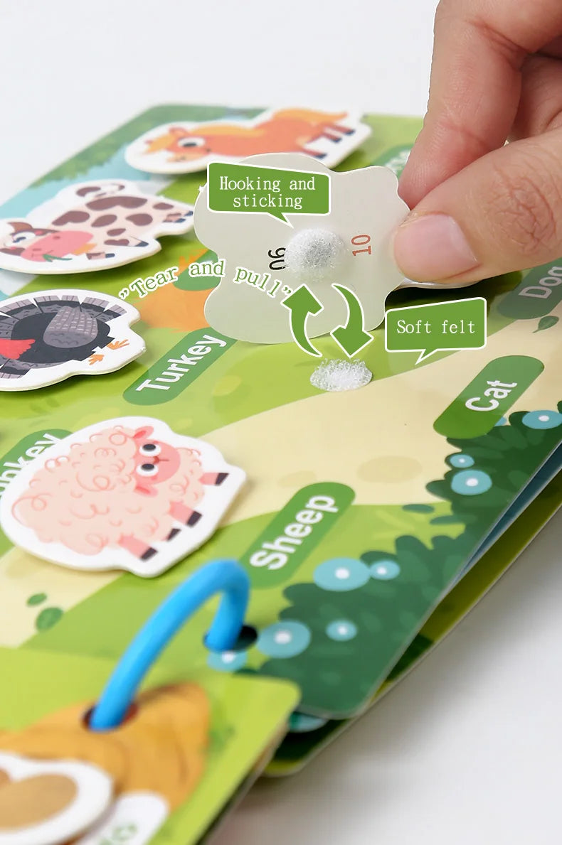 Neue Montessori-Szenenaufkleber für Kinder, DIY-Hand-on-Puzzle, wiederverwendbare Bücher, Cartoon-Lernkognitionsspielzeug für Kinder, Geschenk