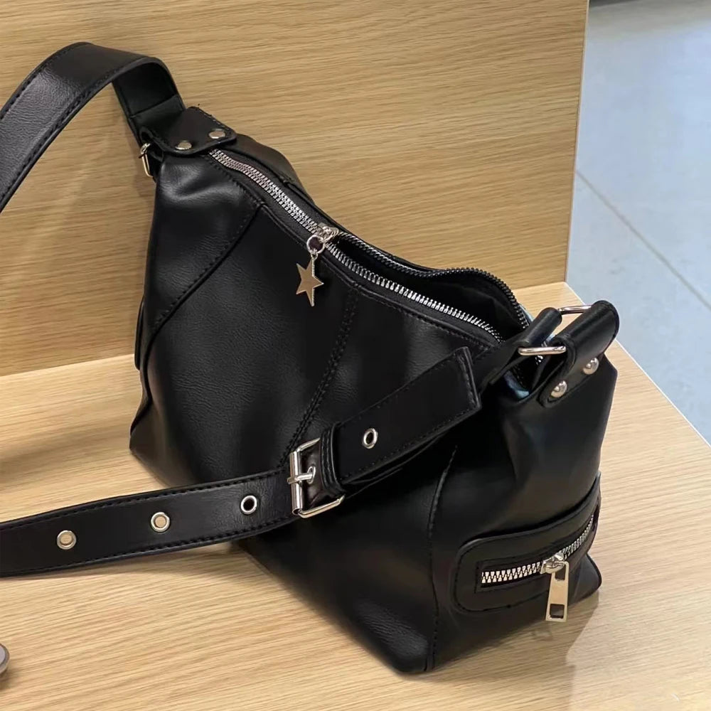 Y2k koreanische gotische Stern Mädchen schwarze Handtasche Harajuku ästhetische Vintage Schulter Umhängetasche trend ige Frauen Messenger Einkaufstaschen