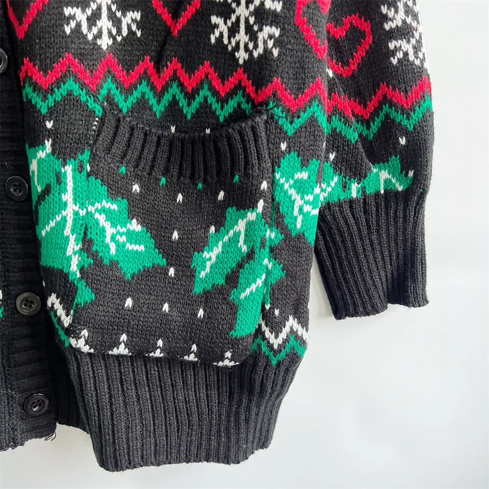 Frauen Herbst Modus 2025 Weihnachten Themed Gedruckt Strickjacke Mit Knöpfen V-ausschnitt Mit Langen ärmeln Pullover Strickjacke Mujer Abbigliamento Donna