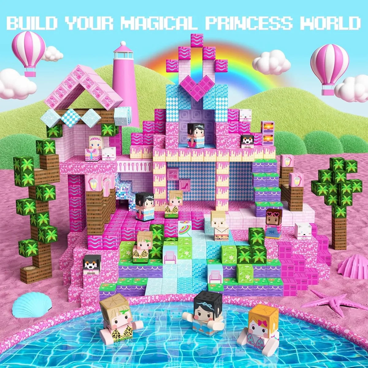 Magnetische Bausteine Minenwelt Magnetisches Pool-Schloss Villa Party Konstruktions-Bausteine STEM Jungen Mädchen Kinder Spielzeug-Set Geschenk