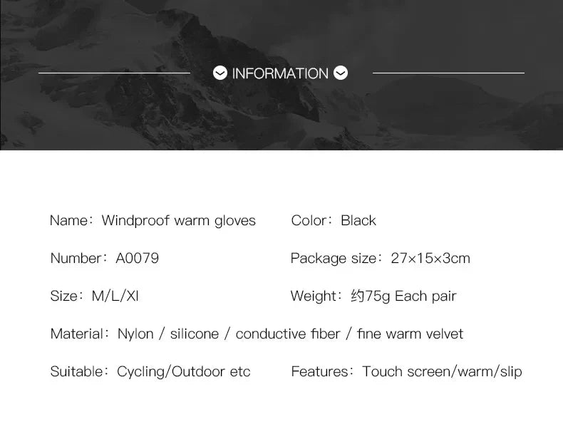 Herbst Winter Outdoor Radfahren Handschuhe Gym Fitness Sport Laufen Warm Touch Screen Rutschfeste Handschuhe Motorrad Handschuhe Männer Schwarz