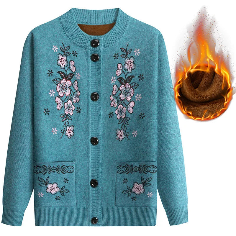 Dicke warme Oma Winter Pullover Strickjacke Frauen Kleidung mittleren Alters ältere Mutter Frühling Herbst Mantel stricken alte Dame Top XL-4XL