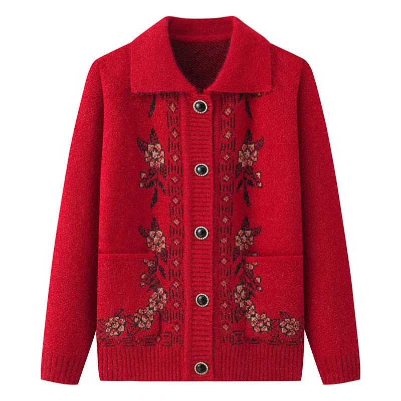 Kaschmir Oma Herbst Winter Verdicken Pullover Top Mittleren Alters Ältere Frauen Kleidung Mutter Strickjacke Warme Pullover Mantel XL-4XL