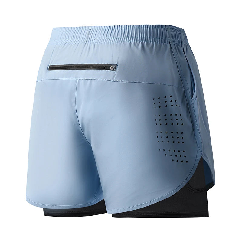 Männer Laufshorts Schnell trocknend Fitness Schwarz Doppel Schicht Shorts Männer Neue Sport Workout Training Bodybuilding Kurze Hosen