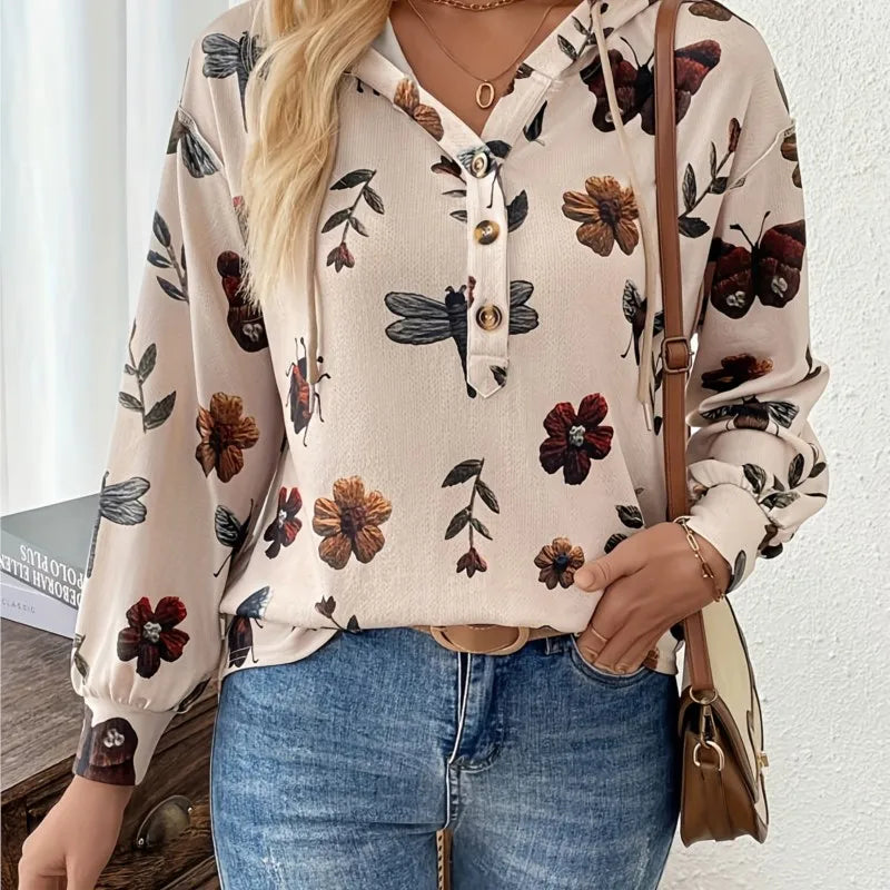 Modische Mit Kapuze Zipper Gedruckt Sweatshirt Frauen Lange ärmeln Lose Vielseitig Herbst Und Winter Pullover Herbst Damen Kleidung