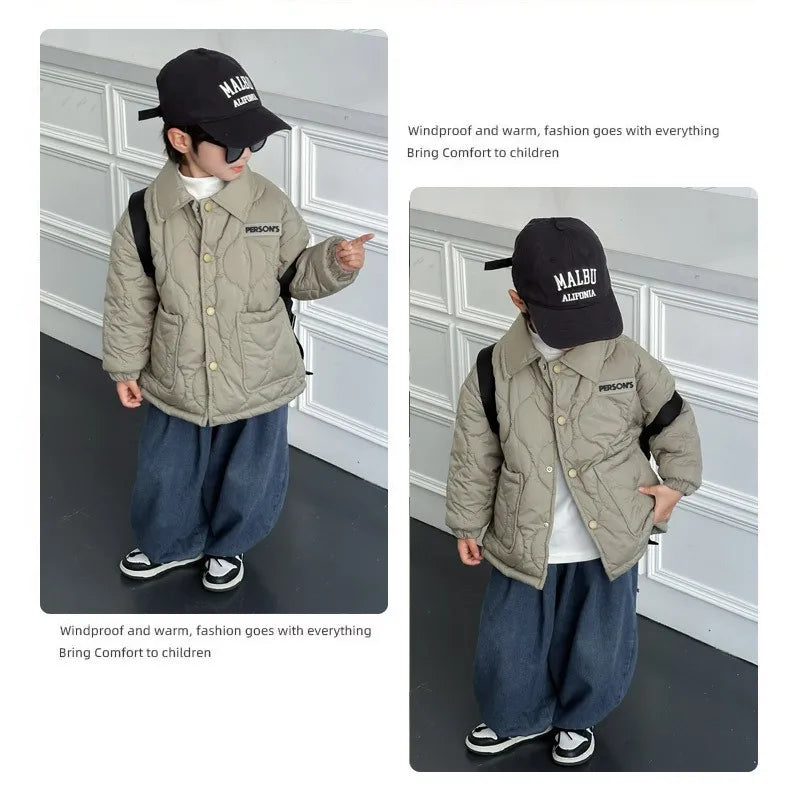 Herbst Kinder Baumwolle Jacke Winter Jungen Einfarbig Dicke Plus Samt Warme Mantel Für 3-10 Jahre Teen Kinder oberbekleidung Kleidung ﻿