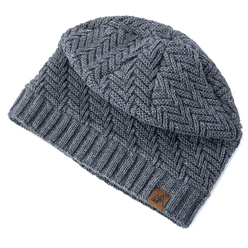 Unisex Peak Labal Wintermützen, modische Strickmützen für Männer und Frauen, Beanie-Mütze, Outdoor-Plüschfell, gefüttert, warme Sportmützen