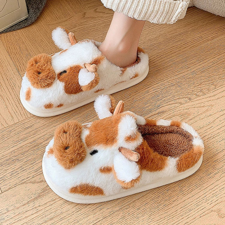 Cute Cow Plush Slippers