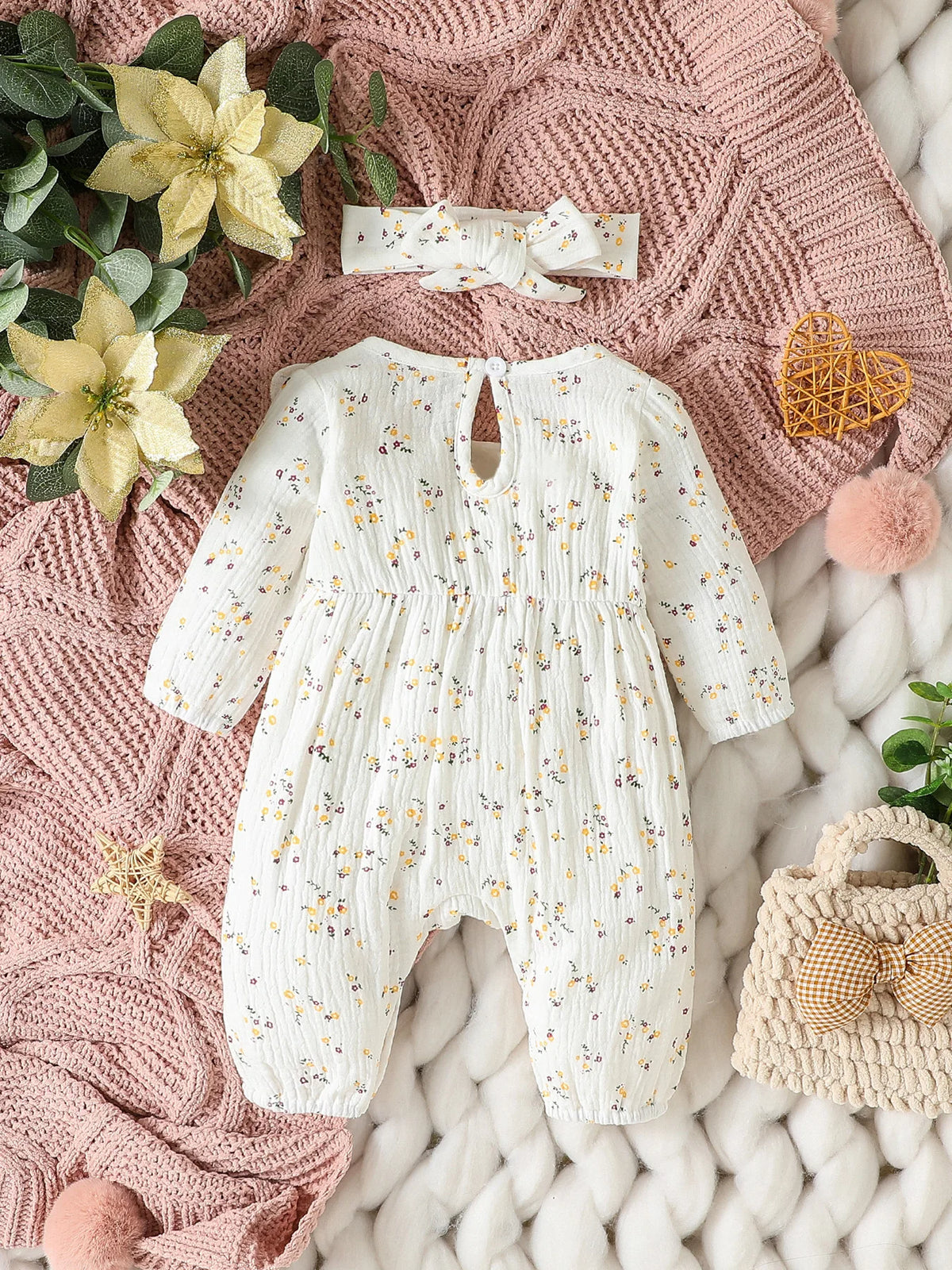 Baby Mädchen Sommer Langarm Druck Liebe mit Schleife für lässigen täglichen Baumwolloverall