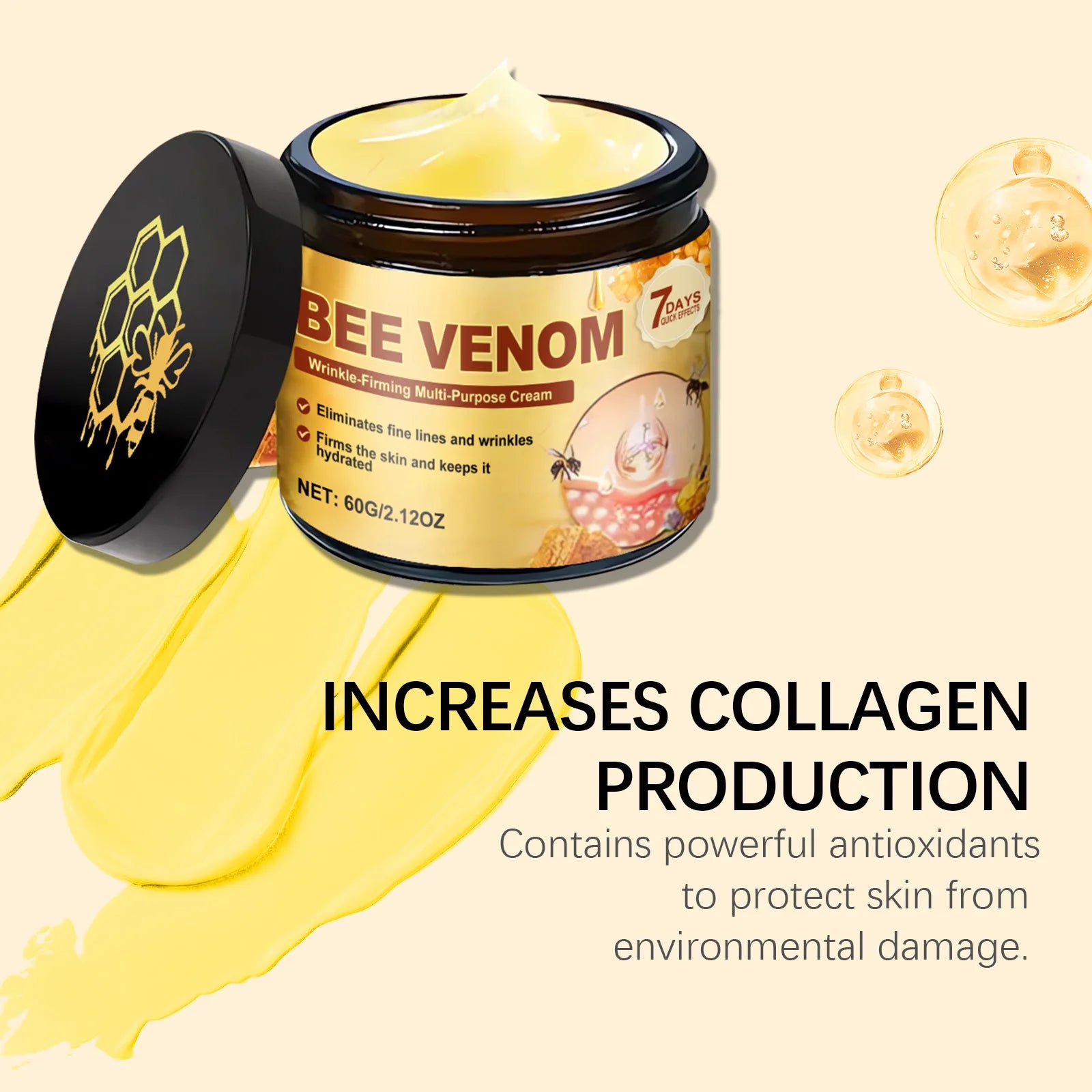Bee Venom Straffende Creme für schlaffe Haut, Lifting, Straffung, Anti-Falten, Verblassen feiner Linien, feuchtigkeitsspendende Multi-Action-Körpercreme