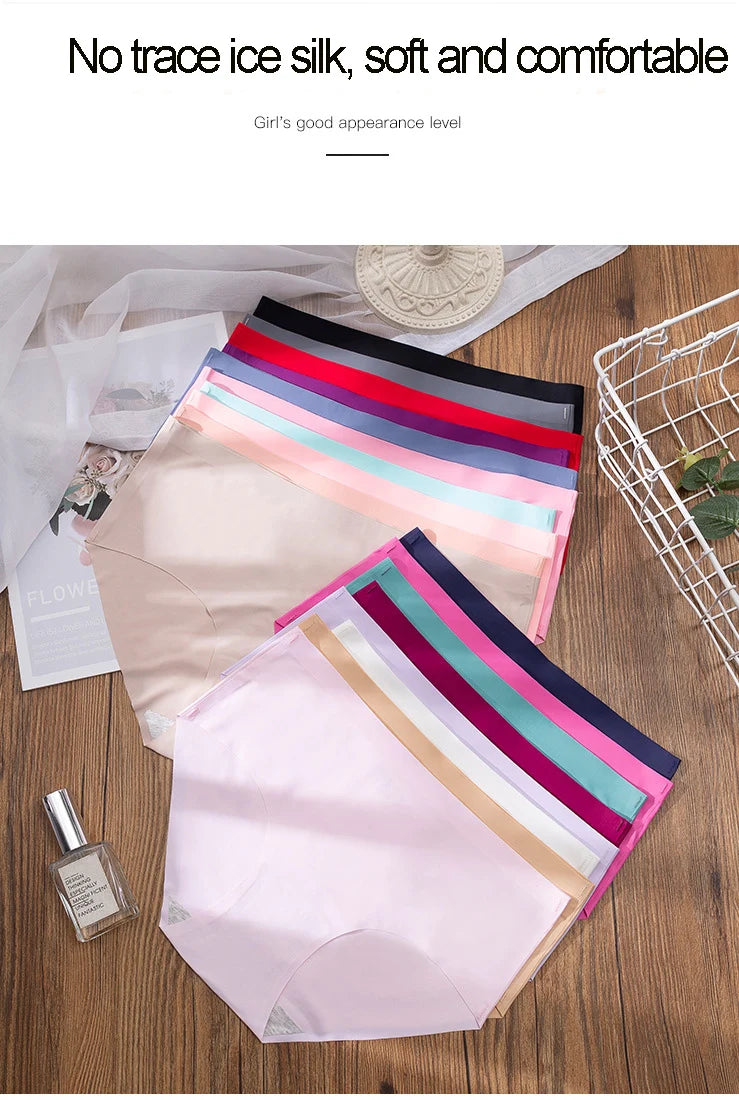 3Pcs Plus Größe Unterwäsche frauen Höschen Eis Seide Einfarbig Damen Nahtlose Unterhose Mädchen Briefs Atem Sexy Dessous weibliche