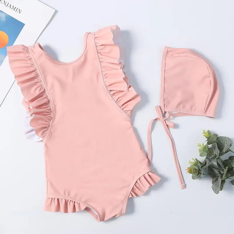 Cartoon Bluey Mädchen Sommer-Badeanzüge Kinder Einteilige & Bikini-Sets mit Badekappe Strandkleidung Bademode für Kinder