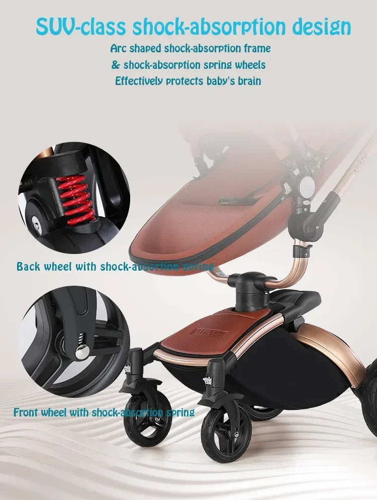 Kinderwagen 3in1 mit abnehmbarem Korb im Autositz. Hochformatige Eierschale aus PU-Leder, Babywagen, Luxuswagen für Babyautos