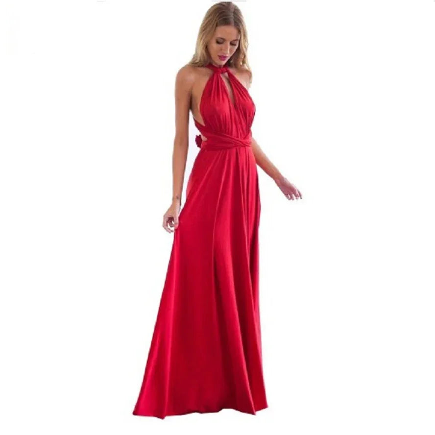 Mode Multi-getragen V-ausschnitt Vestidos De Fiesta Frauen Lange Kleid Sexy Geschnallt Dame Sommer Maxi Kleid