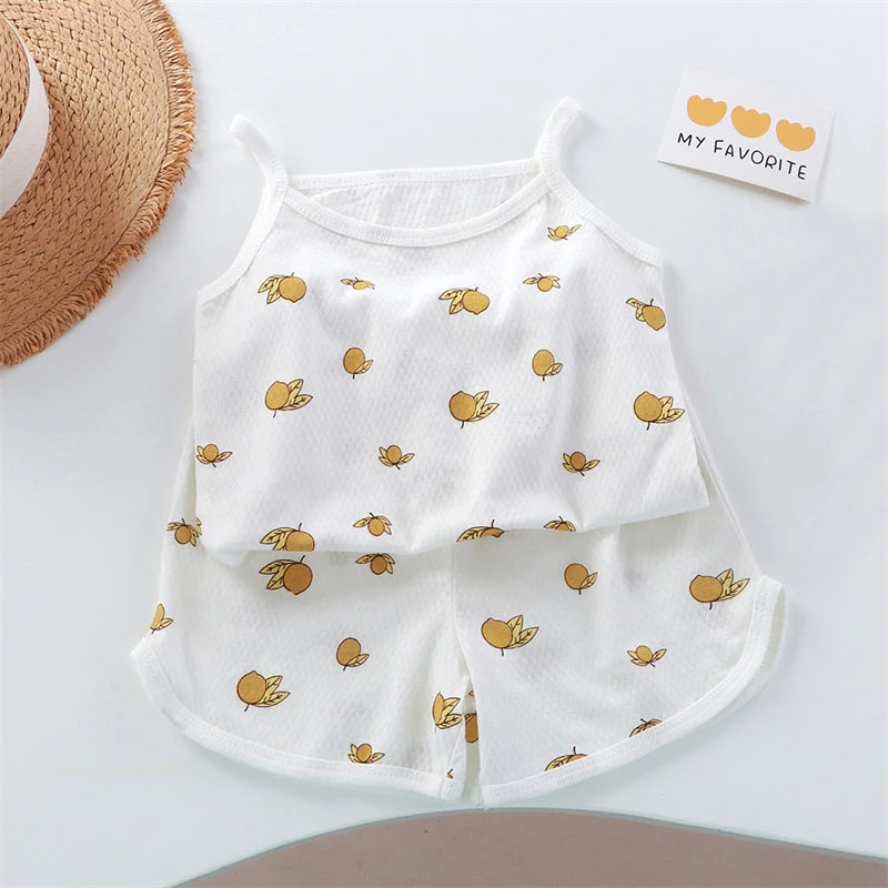 2026 Neues Kinder-Set aus Oberteil und Shorts, Sommer-Dünnes Baby-Baumwoll-Unterhemd, Ärmelloses Loungewear-Set für Mädchen