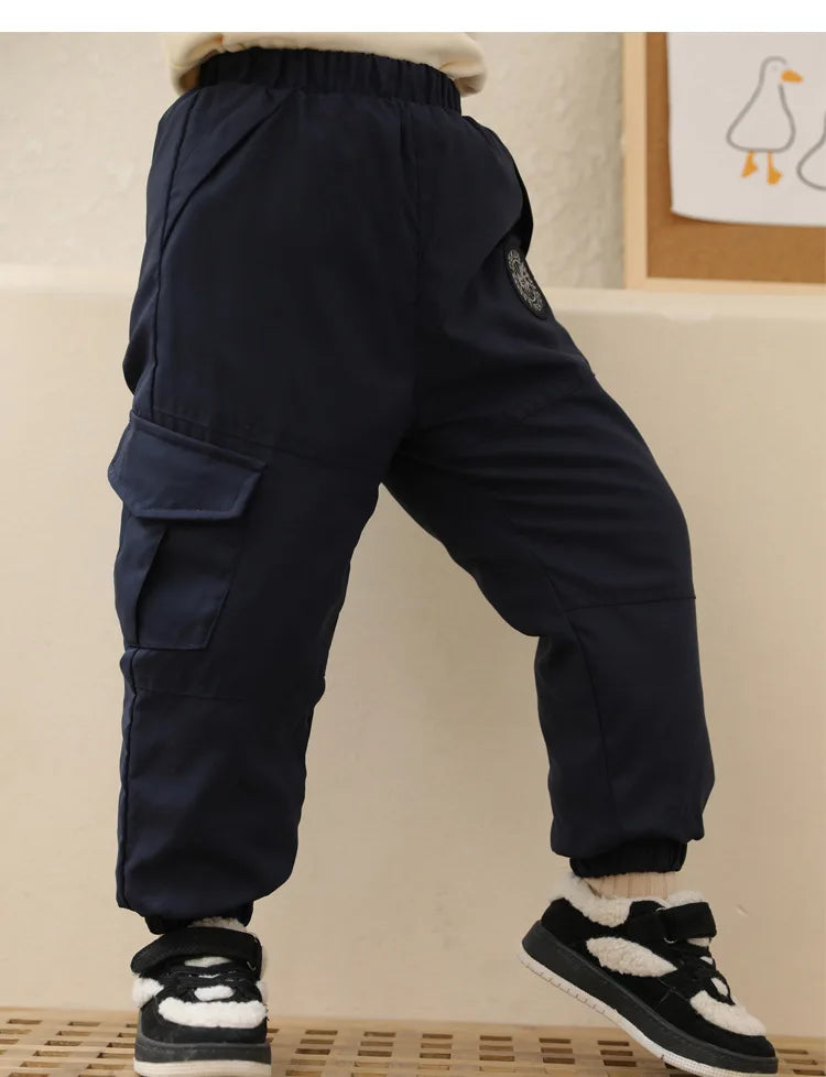 Kinder-Daunenhosen Herbst Winter Jungen Mädchen Einfarbige Dicke Warme Winddichte Hosen Für 4-12-Jährige Teenager Kinder Baumwoll-Schneehosen