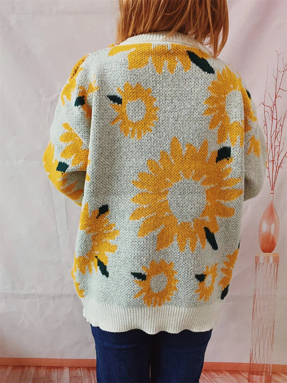 Damen Herbst Pullover Damen Mode Rundhalspullover mit Blumendruck, vielseitig einsetzbar für Herbst und Winter Herbst Pullover Damen