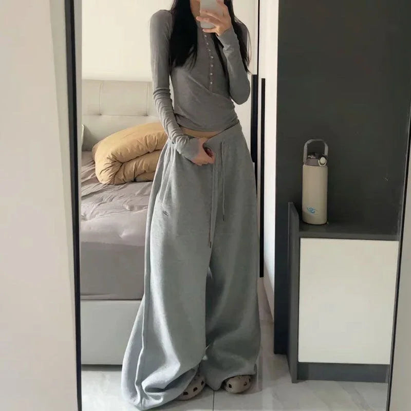 Amerikanischen Retro Hip-Hop Übergroßen Frau Schwarz Casual Jogginghose Koreanische Streetwear Lose Jogging Hosen Hohe Taille Breite Bein Hosen