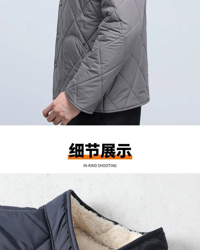 Neue Lammfell-Baumwolljacke für Ältere Herren, Dicke Fleece-Gefütterte Lockere Warme Winterjacke für Väter und Großväter