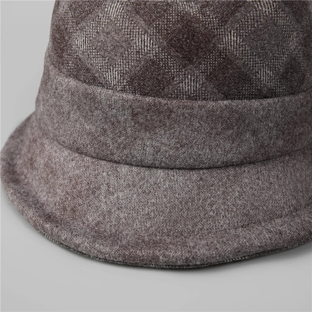 Elegante Schleife Herbst Winter verdickter karierter Fischerhut für Frauen mittleren Alters Mutter Oma