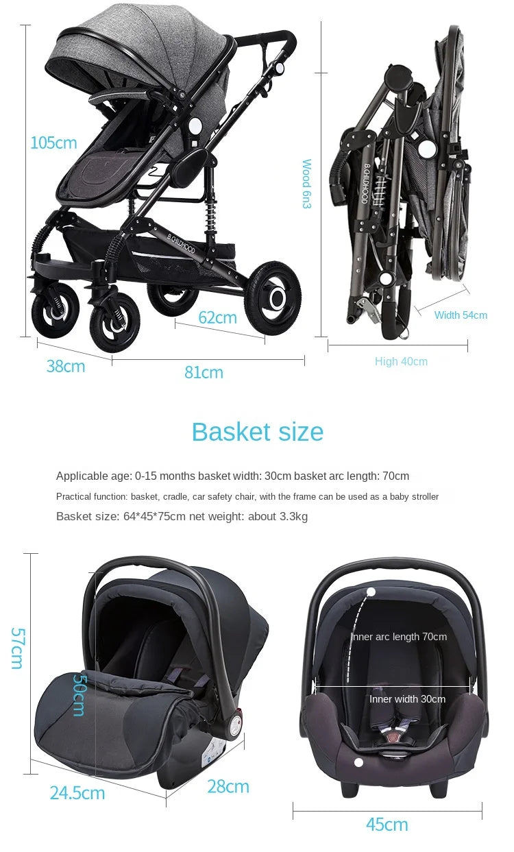 Kinderwagen 3-in-1 Klappbarer Zweiseitiger Kinderwagen für Alle Jahreszeiten Hochwertiger Neugeborenen-Reisekinderwagen