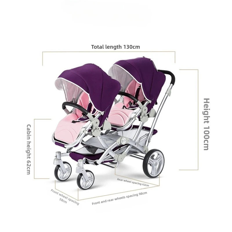 Faltbarer Zwillingskinderwagen, Doppelsitz-Kinderwagen für zwei Babys, stoßdämpfender Zwillingskinderwagen, multifunktional