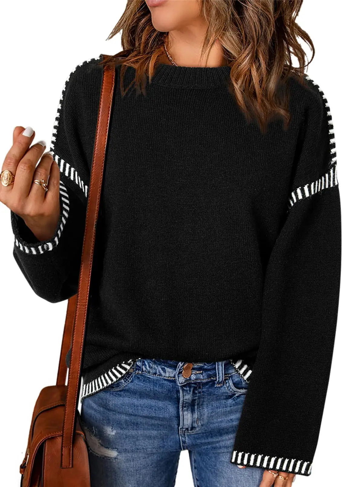 Strickwaren Damen Kleidung Sueter Roupas Femininas Damen Winter Strickpullover Rundhalsausschnitt Lose Lange Ärmel Herbst Mode 2025