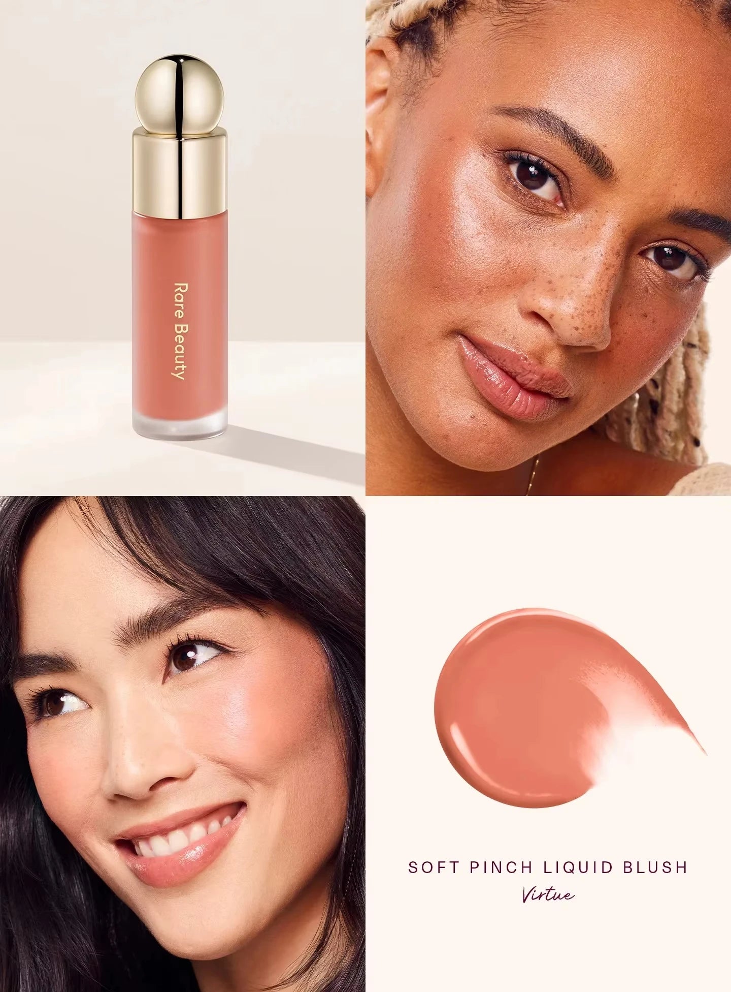 Rare Beauty Soft Pinch Liquid Blush Seidig und gleitet auf reibungslos, langanhaltendes, pralles Make-up Hope Love Virtue Happy Wonder Worth
