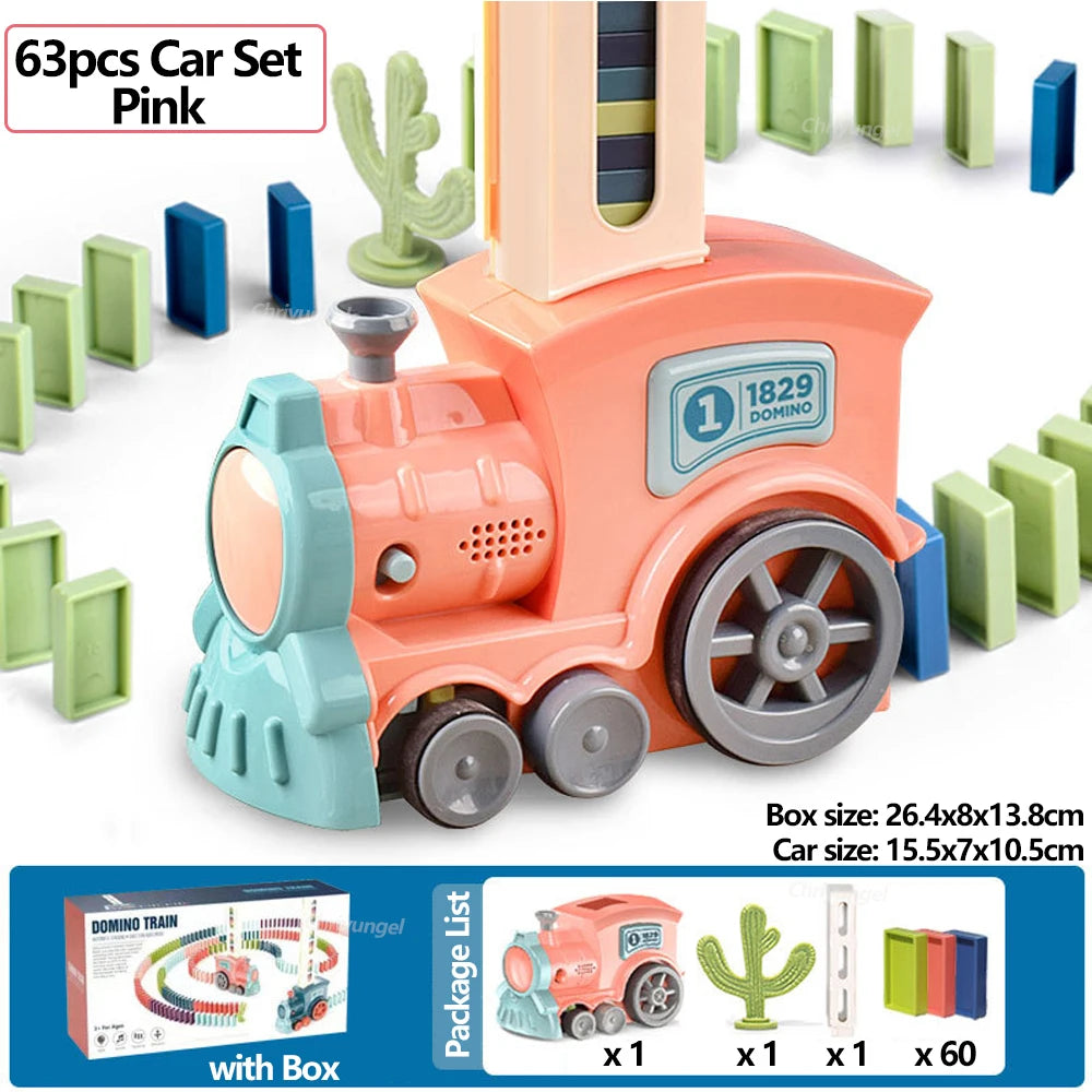 Domino-Zug für Kinder, automatisches Verleggen von Elektroautos, buntes Dominosteinen-Set, Ziegelblöcke, Kits, Spiele, Lernspielzeug, Geschenk für Mädchen und Jungen